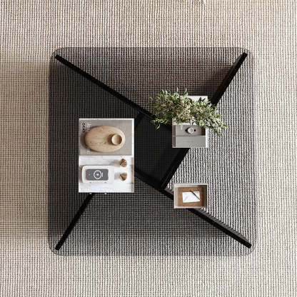 Contemporary Glass Wood Interlocking Coffee Table