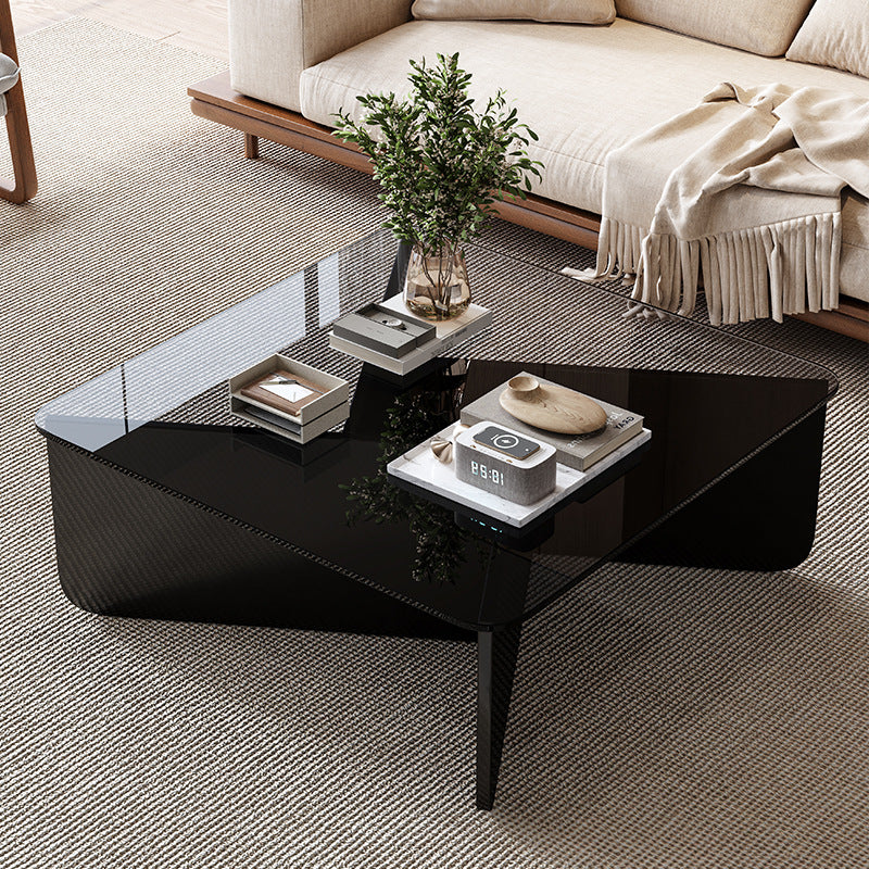 Contemporary Glass Wood Interlocking Coffee Table