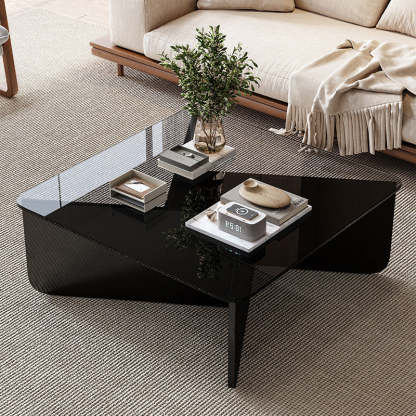 Contemporary Glass Wood Interlocking Coffee Table