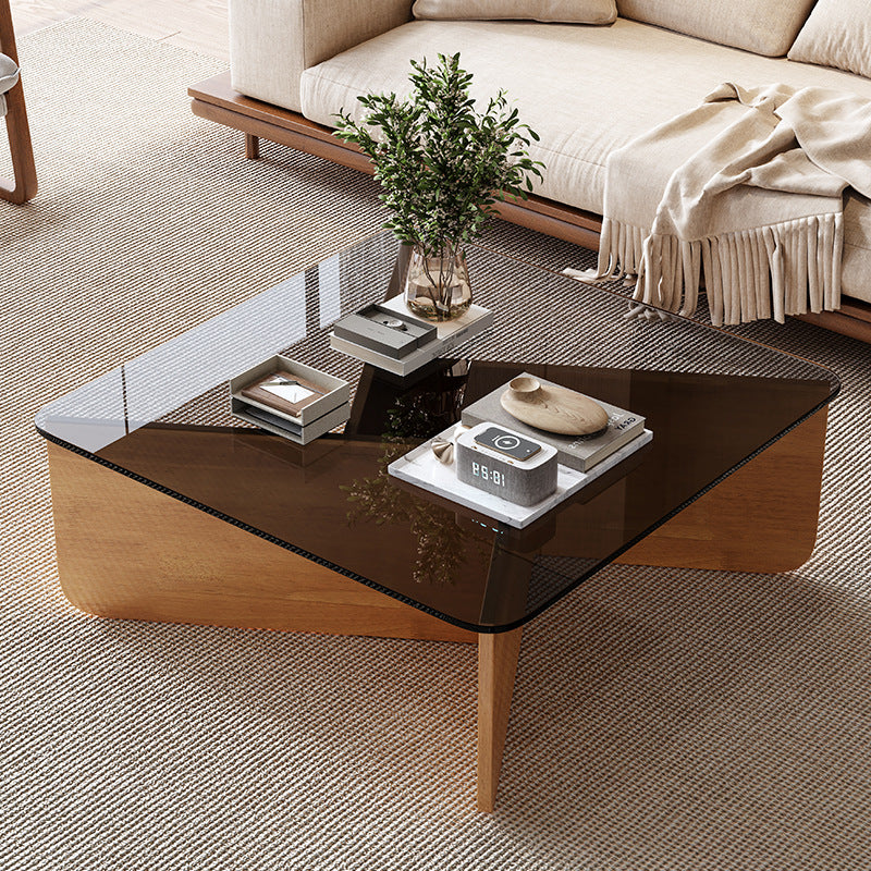 Contemporary Glass Wood Interlocking Coffee Table — Black