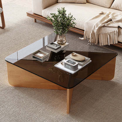 Contemporary Glass Wood Interlocking Coffee Table — Black