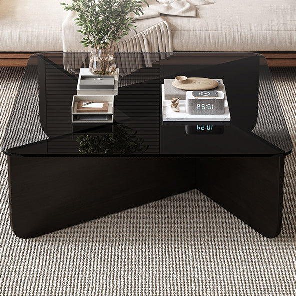 Contemporary Glass Wood Interlocking Coffee Table