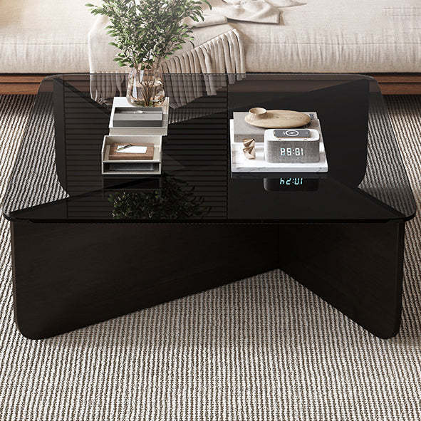 Contemporary Glass Wood Interlocking Coffee Table