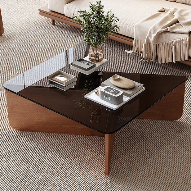 Contemporary Glass Wood Interlocking Coffee Table