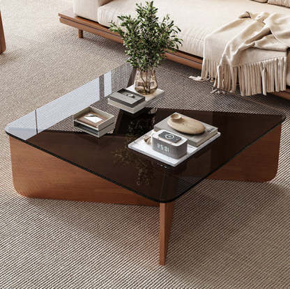 Contemporary Glass Wood Interlocking Coffee Table