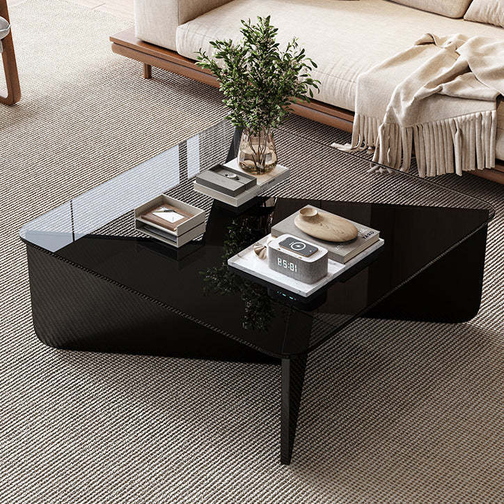 Contemporary Glass Wood Interlocking Coffee Table