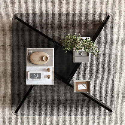 Contemporary Glass Wood Interlocking Coffee Table