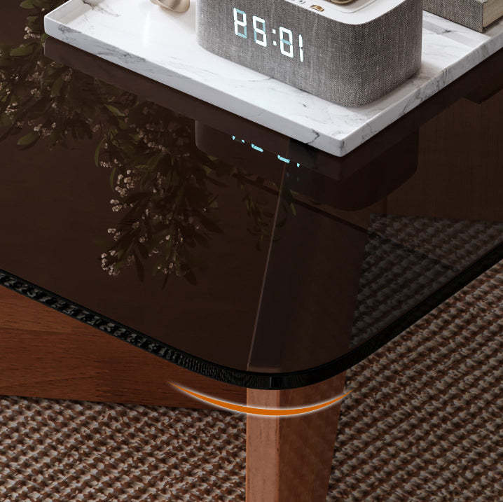 Contemporary Glass Wood Interlocking Coffee Table