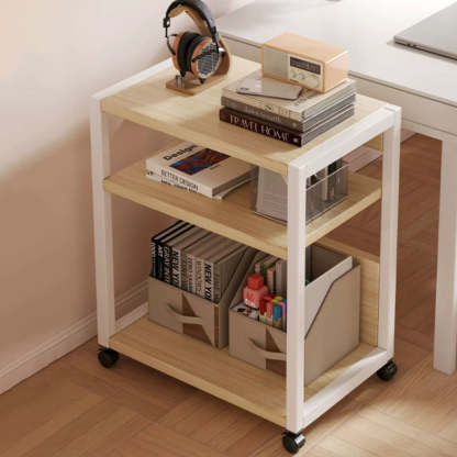 Minimalist Oak Plank Metal 2/3-Tier End Table — 2 / Walnut + Black Frame