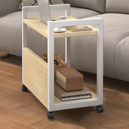 Minimalist Oak Plank Metal 2/3-Tier End Table
