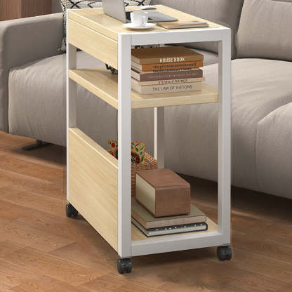 Minimalist Oak Plank Metal 2/3-Tier End Table