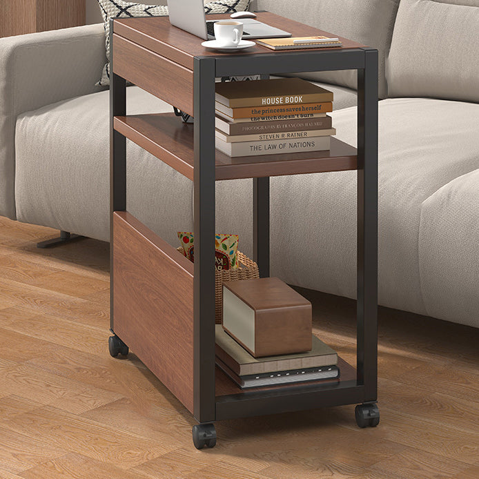 Minimalist Oak Plank Metal 2/3-Tier End Table — 3 / Walnut + Black Frame