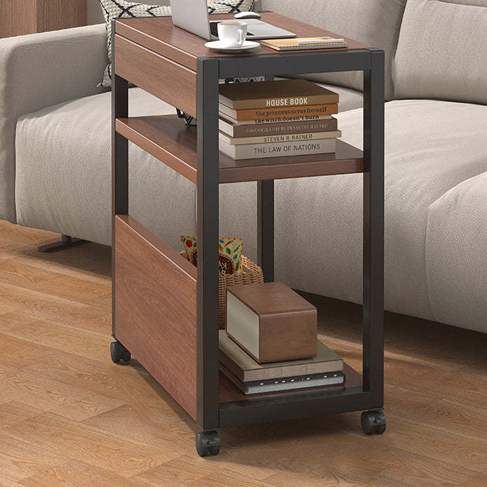 Minimalist Oak Plank Metal 2/3-Tier End Table — 3 / Walnut + Black Frame