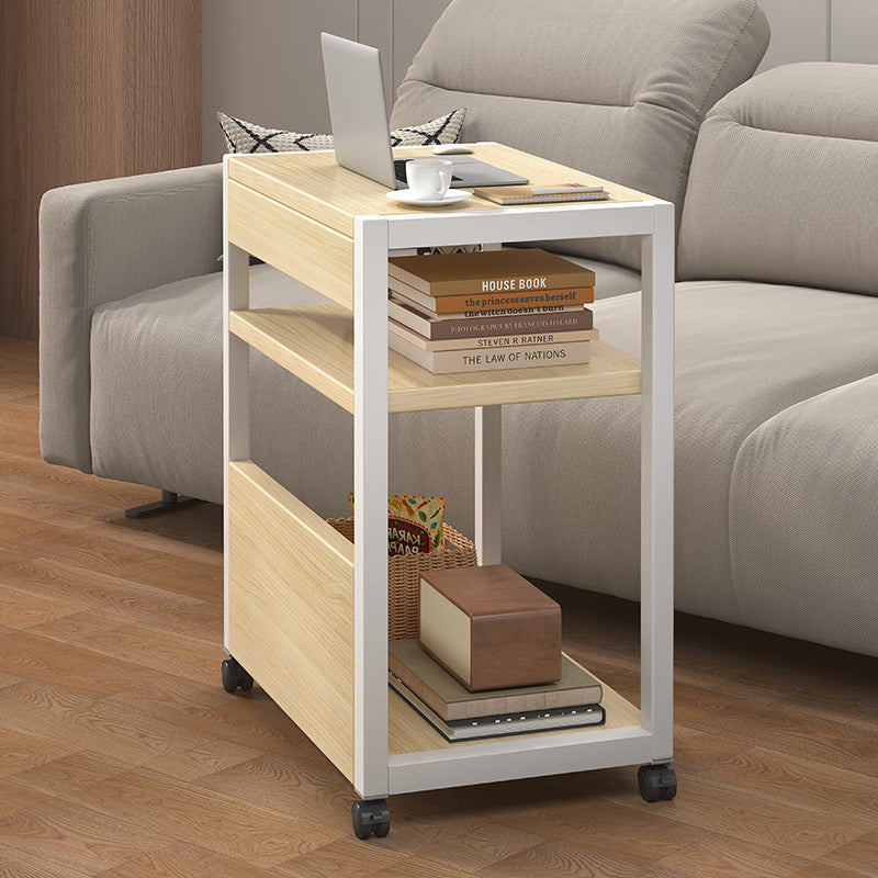 Minimalist Oak Plank Metal 2/3-Tier End Table — 3 / Wood Color + White Frame