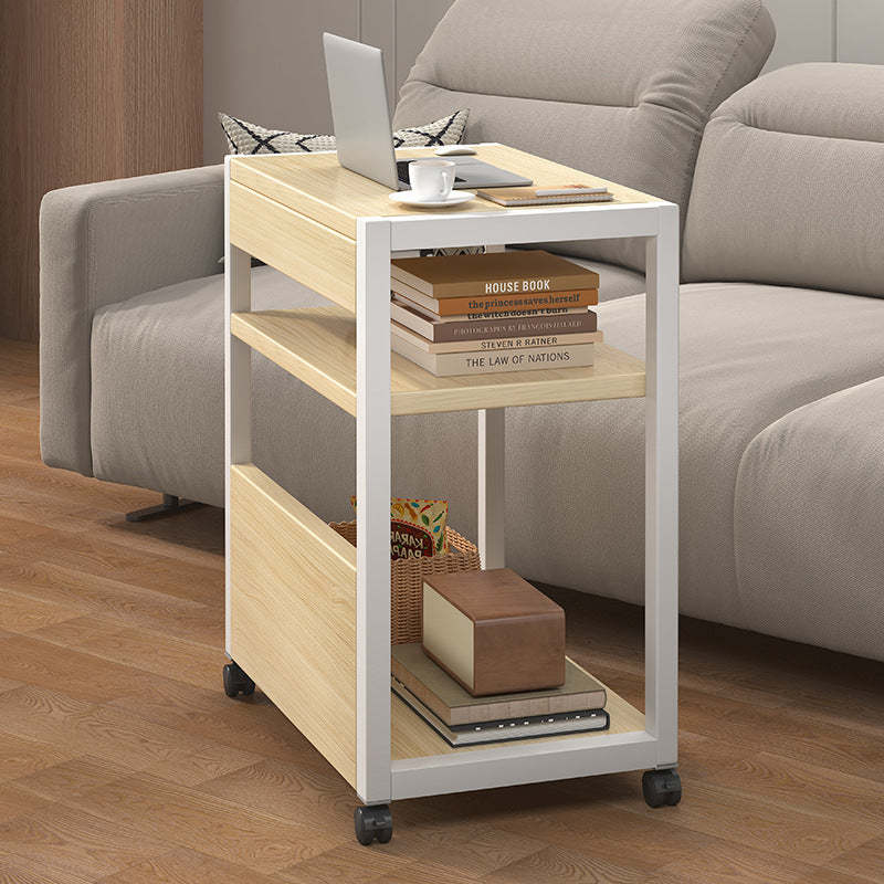 Minimalist Oak Plank Metal 2/3-Tier End Table — 3 / Wood Color + White Frame