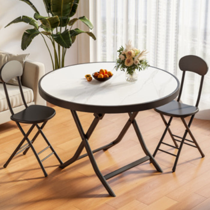 Minimalist Foldable Marble Metal Dining Table — Round