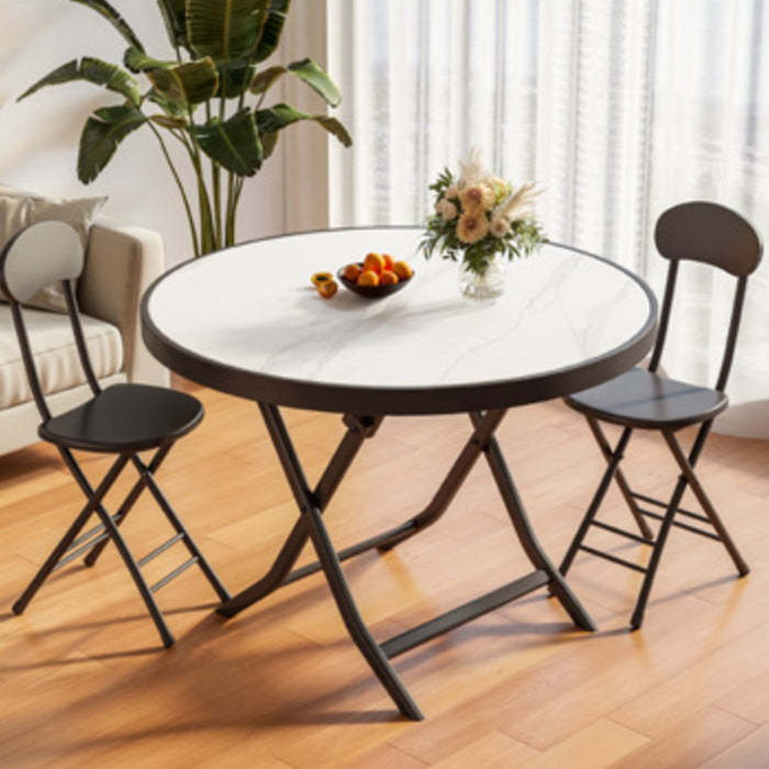 Minimalist Foldable Marble Metal Dining Table — Round
