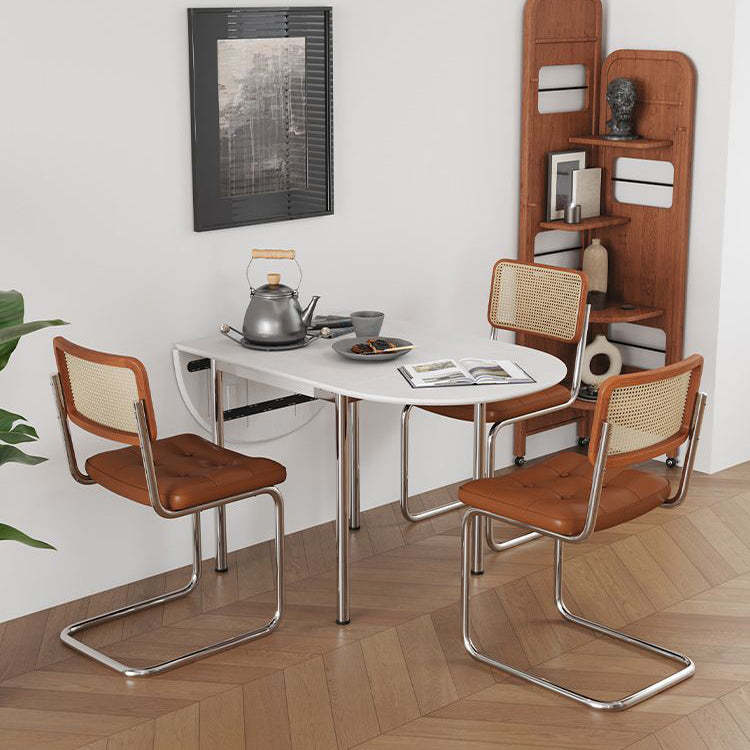 Minimalist Walnut Foldable Oval Dining Table for 4