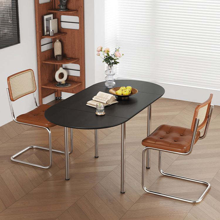 Minimalist Walnut Foldable Oval Dining Table for 4 — Black