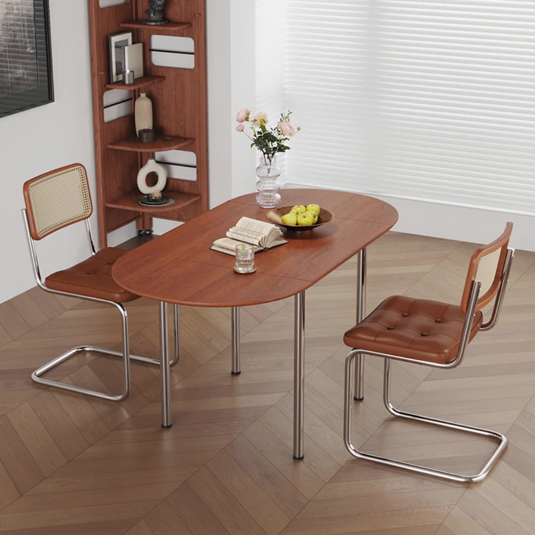 Minimalist Walnut Foldable Oval Dining Table for 4 — Walnut