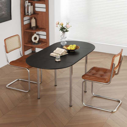Minimalist Walnut Foldable Oval Dining Table for 4