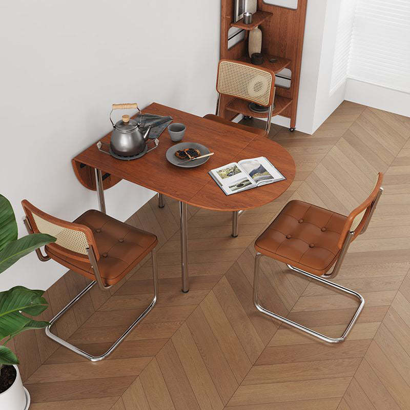 Minimalist Walnut Foldable Oval Dining Table for 4