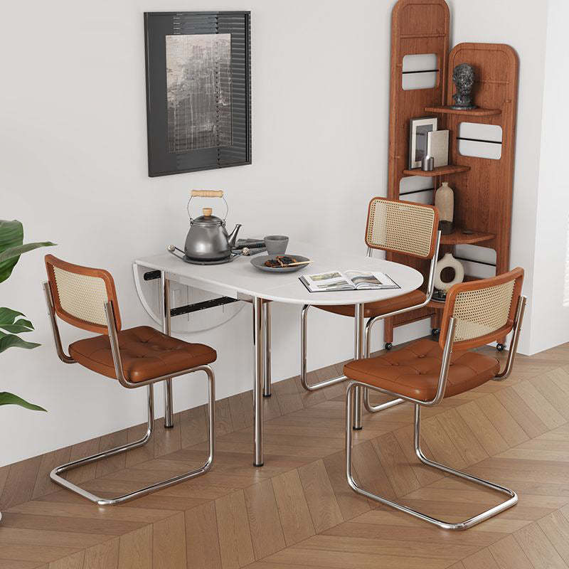 Minimalist Walnut Foldable Oval Dining Table for 4 — White