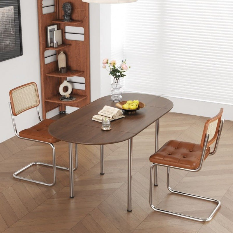 Minimalist Walnut Foldable Oval Dining Table for 4