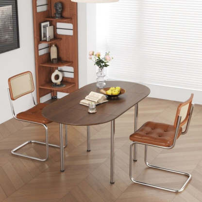 Minimalist Walnut Foldable Oval Dining Table for 4