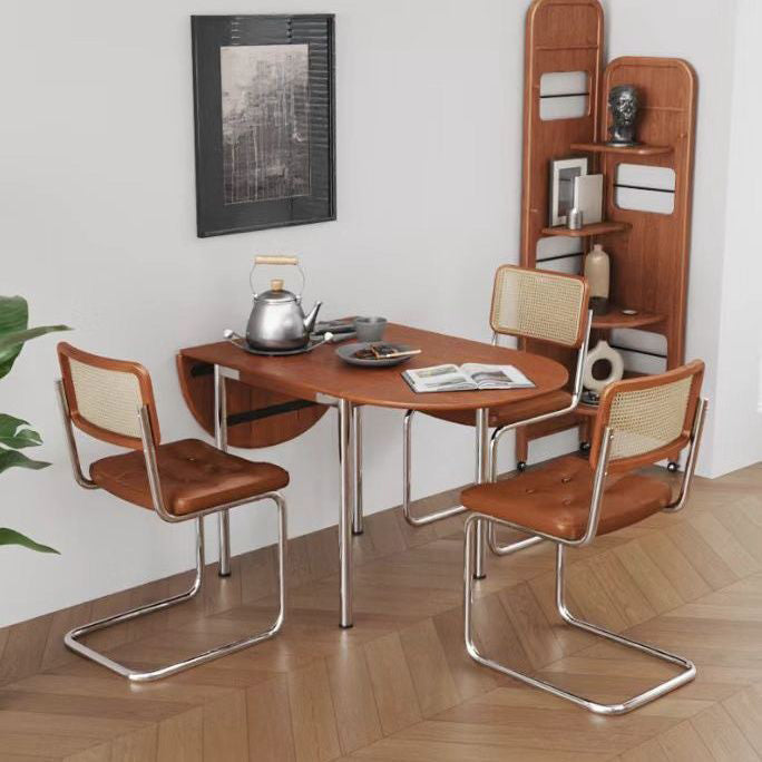 Minimalist Walnut Foldable Oval Dining Table for 4