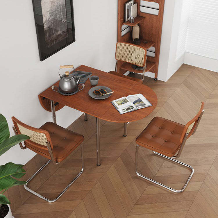 Minimalist Walnut Foldable Oval Dining Table for 4