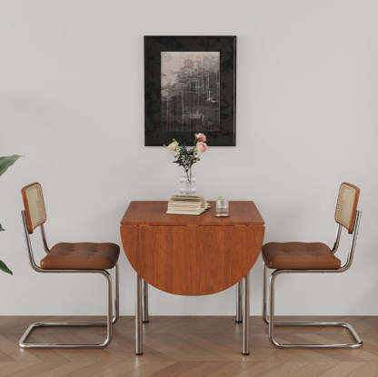 Minimalist Walnut Foldable Oval Dining Table for 4
