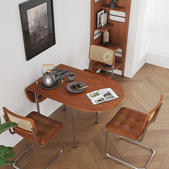 Minimalist Walnut Foldable Oval Dining Table for 4