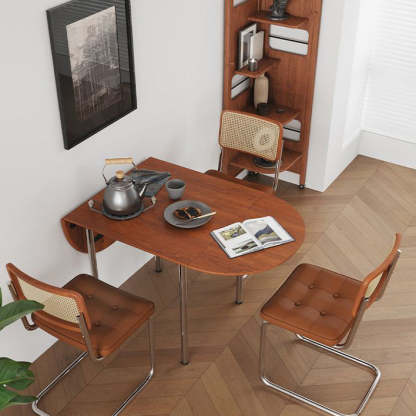 Minimalist Walnut Foldable Oval Dining Table for 4