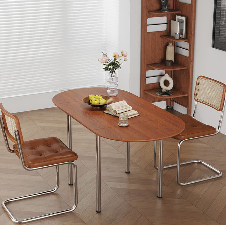 Minimalist Walnut Foldable Oval Dining Table for 4