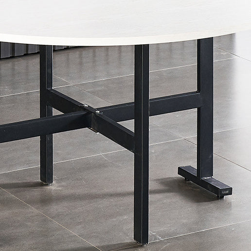 Minimalist Foldable Round Steel Dining Table for 5-8 — White