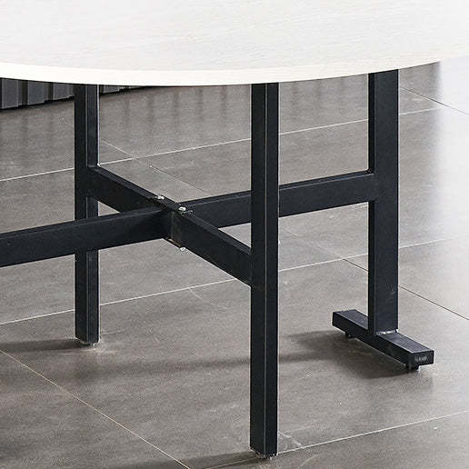 Minimalist Foldable Round Steel Dining Table for 5-8 — White