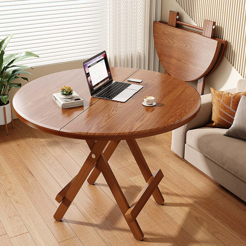 Minimalist Foldable X-Base Round Dining Table for 2-6 — Walnut Color