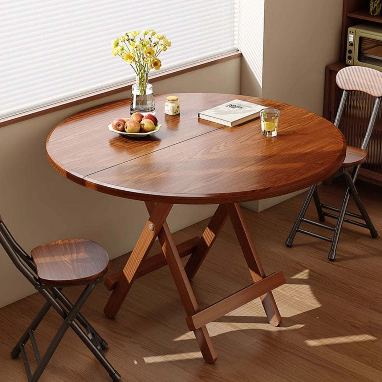 Minimalist Foldable X-Base Round Dining Table for 2-6