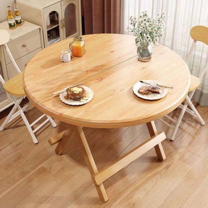 Minimalist Foldable X-Base Round Dining Table for 2-6 — Wood Color