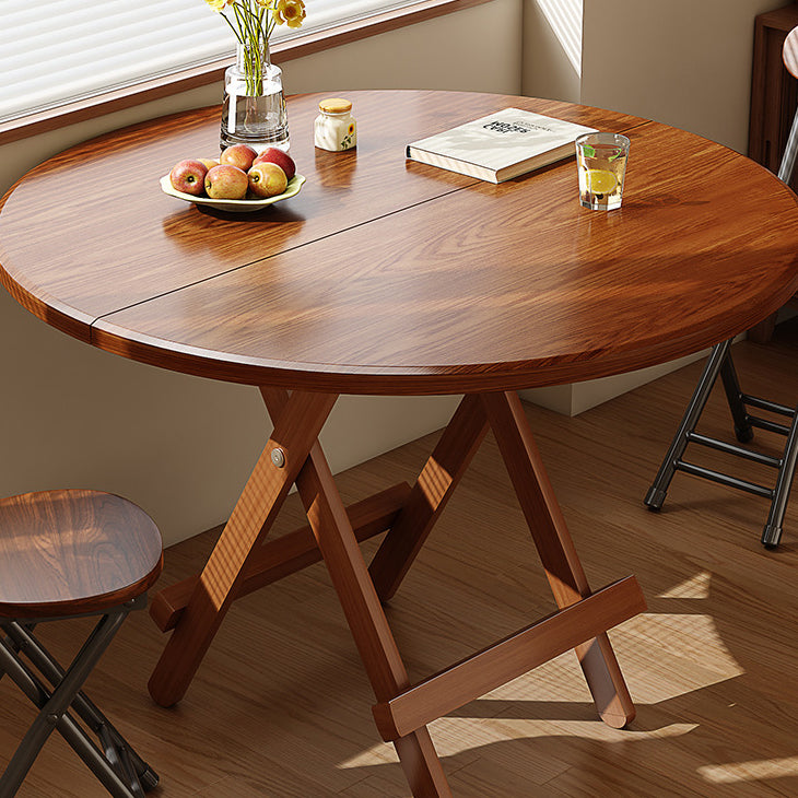 Minimalist Foldable X-Base Round Dining Table for 2-6 — Walnut Color