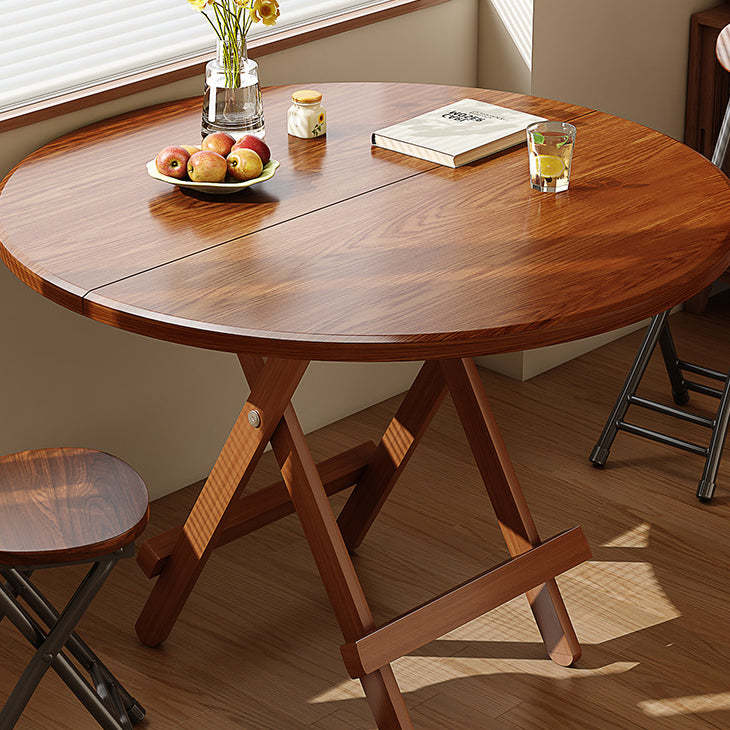 Minimalist Foldable X-Base Round Dining Table for 2-6 — Walnut Color