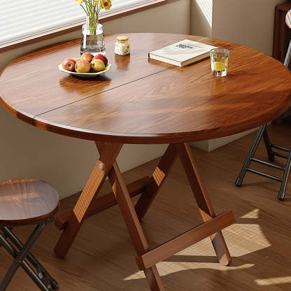 Minimalist Foldable X-Base Round Dining Table for 2-6 — Walnut Color