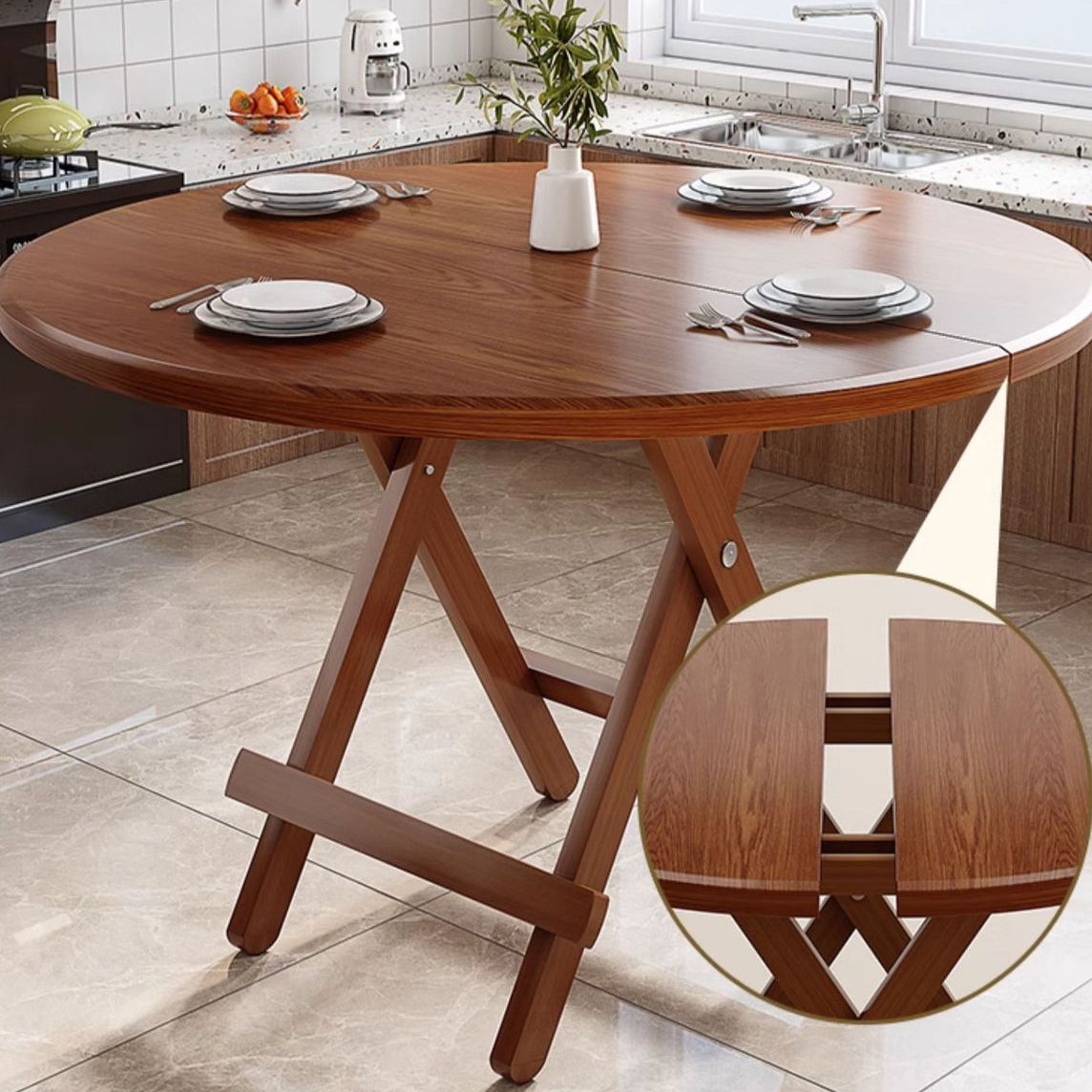 Minimalist Foldable X-Base Round Dining Table for 2-6