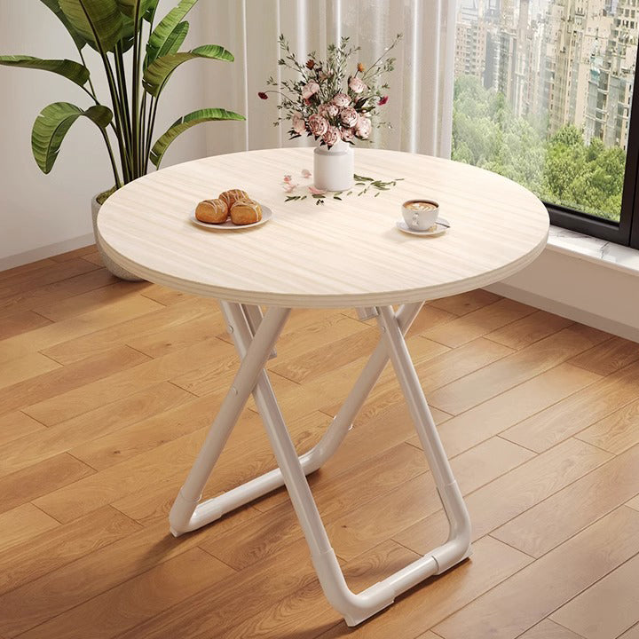 Minimalist Foldable X-Base Iron Round Dining Table — White / Round