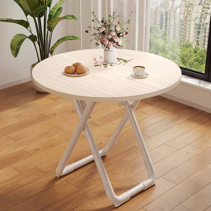 Minimalist Foldable X-Base Iron Round Dining Table — White / Round