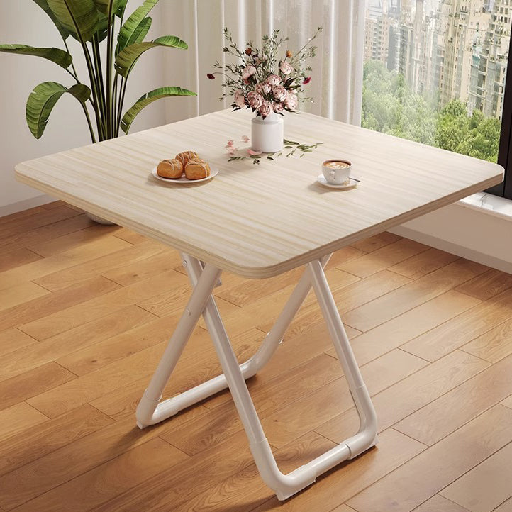 Minimalist Foldable X-Base Iron Round Dining Table — Wood Color / Square