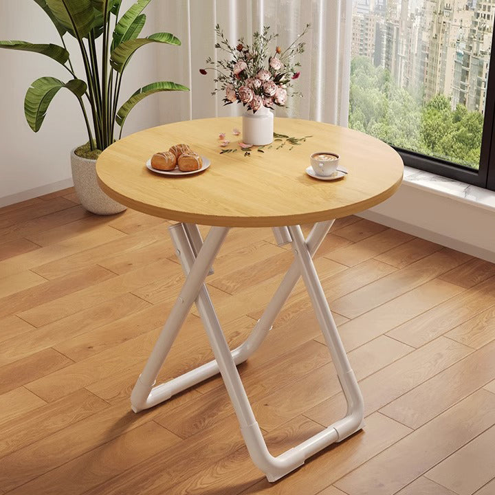 Minimalist Foldable X-Base Iron Round Dining Table — Wood Color / Round
