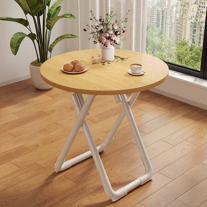 Minimalist Foldable X-Base Iron Round Dining Table — Wood Color / Round