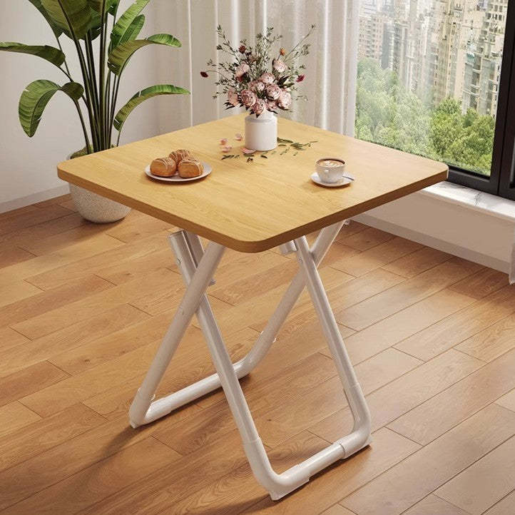 Minimalist Foldable X-Base Iron Round Dining Table — White / Square